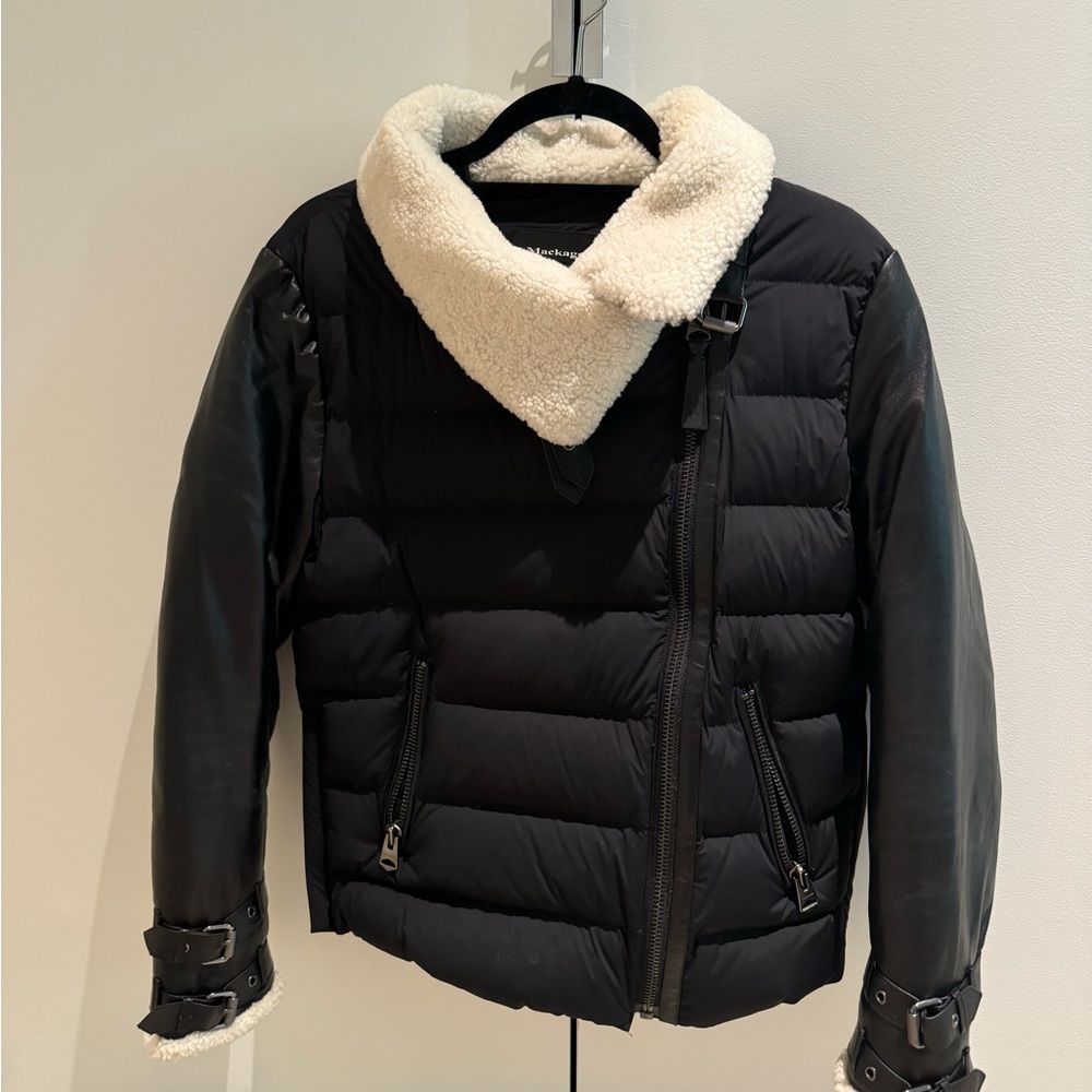 Mackage jacket with leather sleeves and fur collar and cuffs